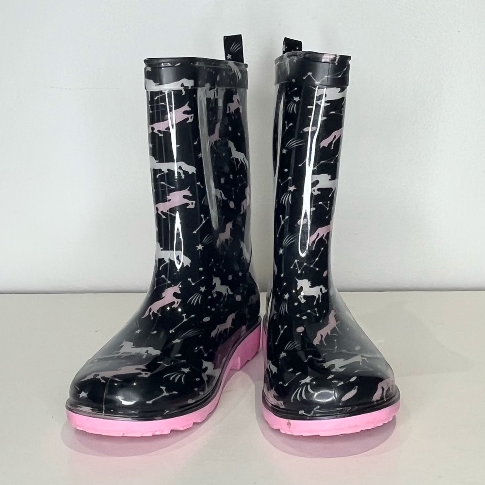 Kids Capelli Black Unicorn Rainboots Girls Size 1